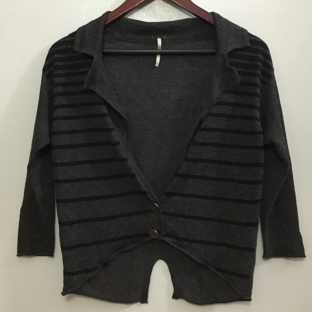 Free People Women Linen Blend Open Sweater Striped